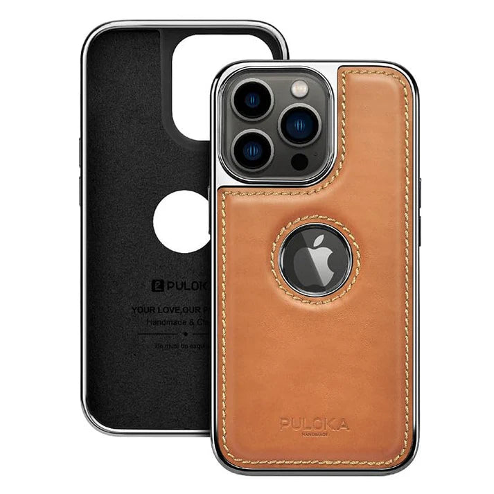 Leather Back Case - Compatible with iPhone Series - Luxury Bumper Case - Flexible Vegan Leather - Electroplated Sides & Logocut - Full Camera Protection & Raised Edges