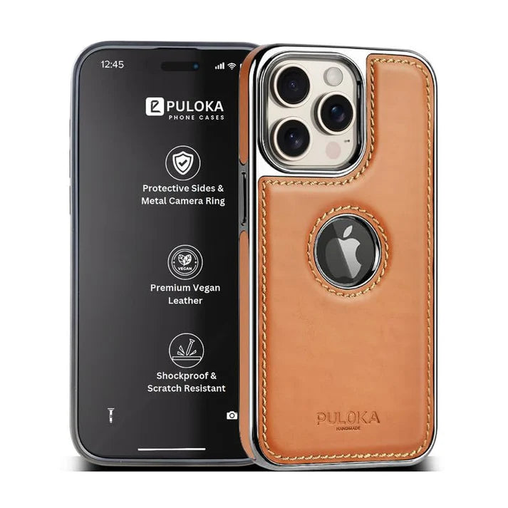 Leather Back Case - Compatible with iPhone Series - Luxury Bumper Case - Flexible Vegan Leather - Electroplated Sides & Logocut - Full Camera Protection & Raised Edges