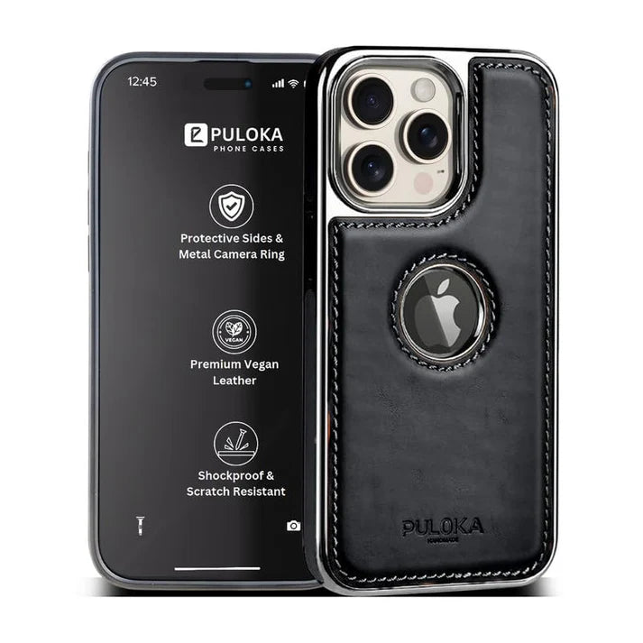 Leather Back Case - Compatible with iPhone Series - Luxury Bumper Case - Flexible Vegan Leather - Electroplated Sides & Logocut - Full Camera Protection & Raised Edges