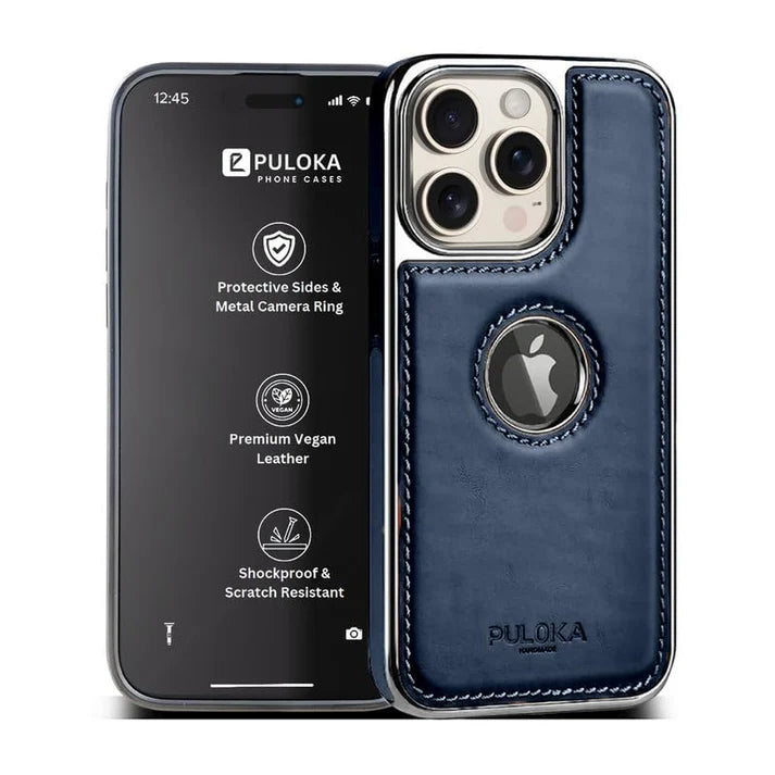 Leather Back Case - Compatible with iPhone Series - Luxury Bumper Case - Flexible Vegan Leather - Electroplated Sides & Logocut - Full Camera Protection & Raised Edges