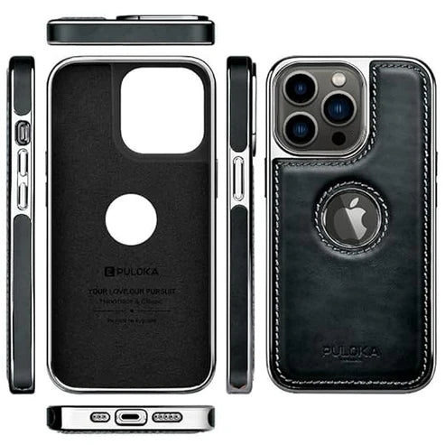 Leather Back Case - Compatible with iPhone Series - Luxury Bumper Case - Flexible Vegan Leather - Electroplated Sides & Logocut - Full Camera Protection & Raised Edges