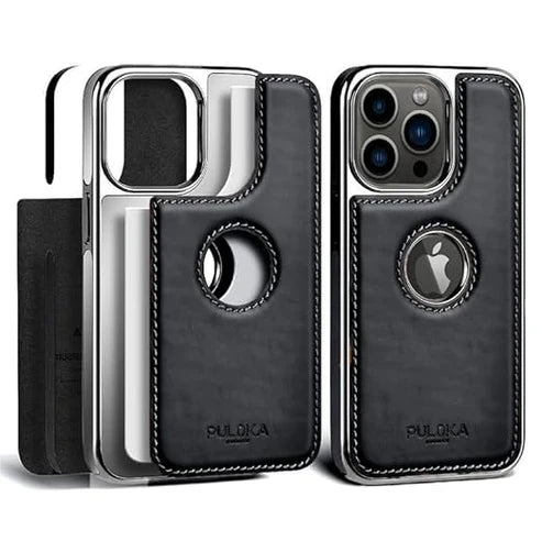 Leather Back Case - Compatible with iPhone Series - Luxury Bumper Case - Flexible Vegan Leather - Electroplated Sides & Logocut - Full Camera Protection & Raised Edges