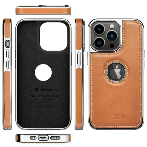 Leather Back Case - Compatible with iPhone Series - Luxury Bumper Case - Flexible Vegan Leather - Electroplated Sides & Logocut - Full Camera Protection & Raised Edges