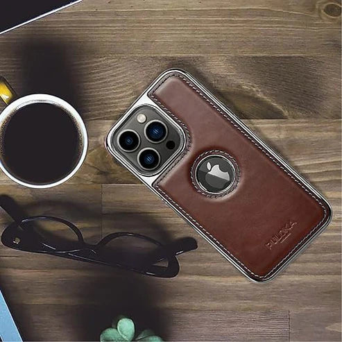 Leather Back Case - Compatible with iPhone Series - Luxury Bumper Case - Flexible Vegan Leather - Electroplated Sides & Logocut - Full Camera Protection & Raised Edges