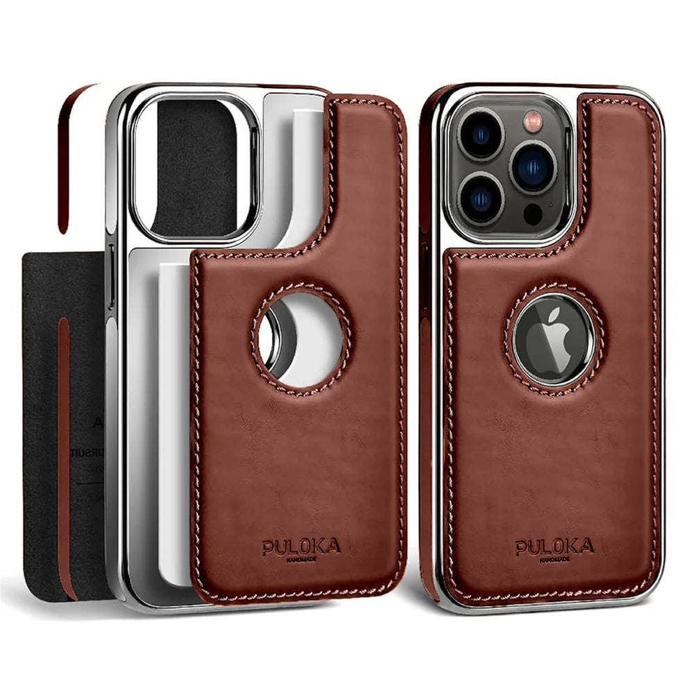 Leather Back Case - Compatible with iPhone Series - Luxury Bumper Case - Flexible Vegan Leather - Electroplated Sides & Logocut - Full Camera Protection & Raised Edges