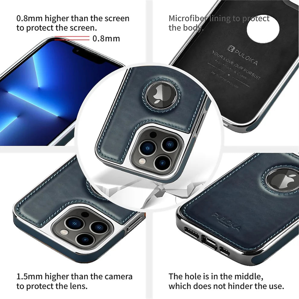 Leather Back Case - Compatible with iPhone Series - Luxury Bumper Case - Flexible Vegan Leather - Electroplated Sides & Logocut - Full Camera Protection & Raised Edges