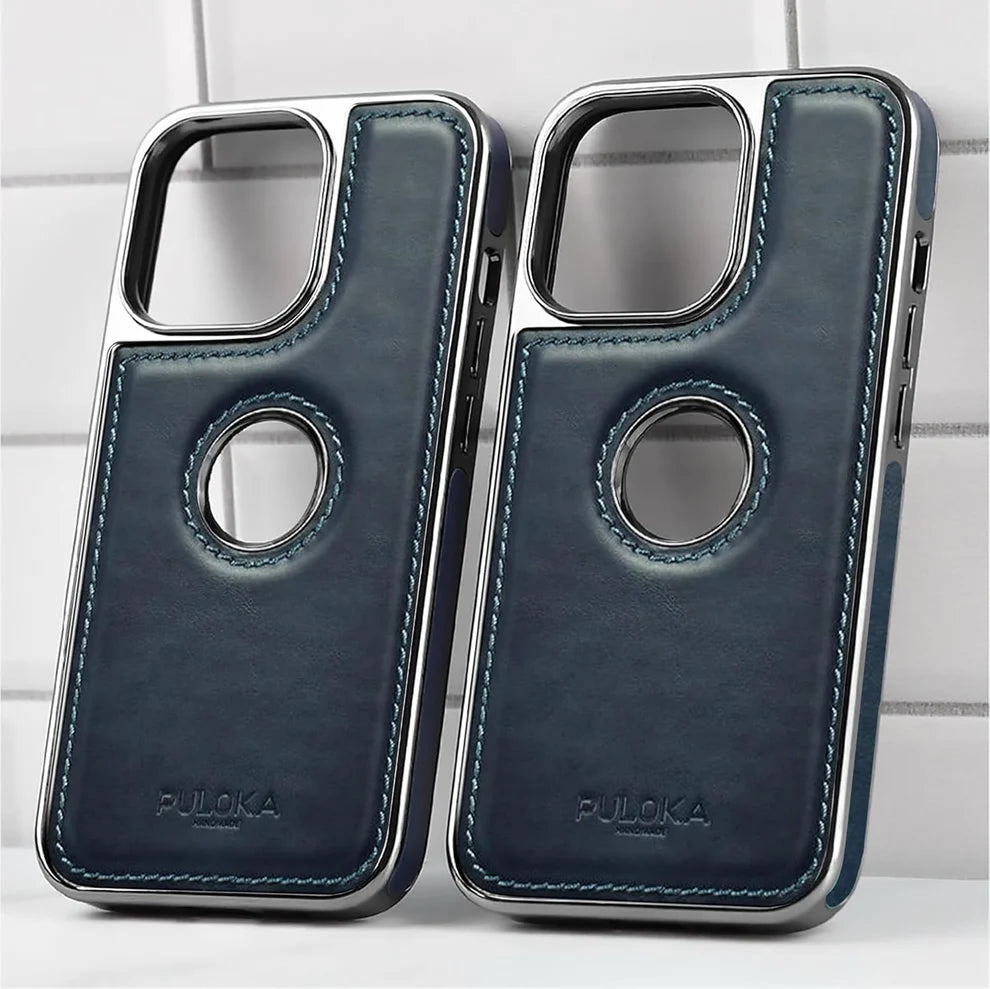 Leather Back Case - Compatible with iPhone Series - Luxury Bumper Case - Flexible Vegan Leather - Electroplated Sides & Logocut - Full Camera Protection & Raised Edges