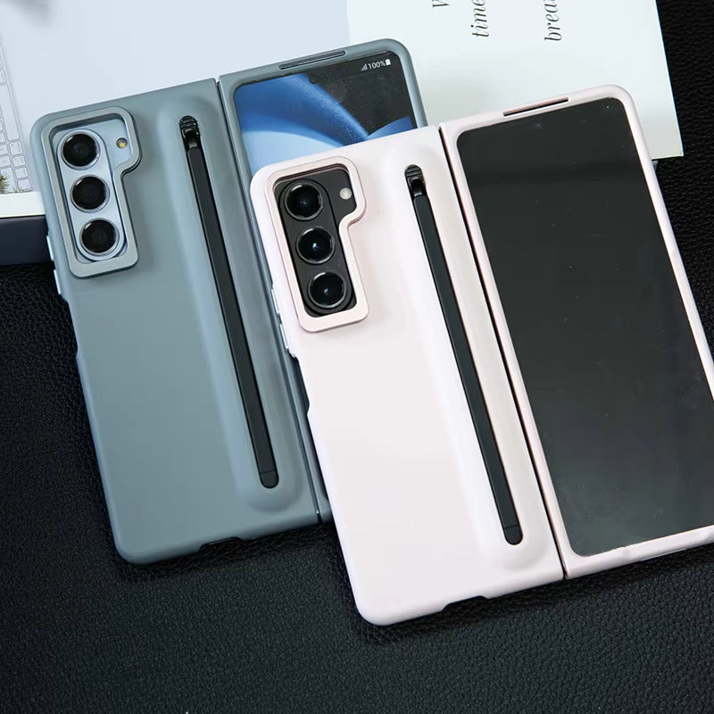 Premium Lens Bracket Pen Slot Front HD Glass Matte PC Folding Phone case for Samsung Z FOLD Series