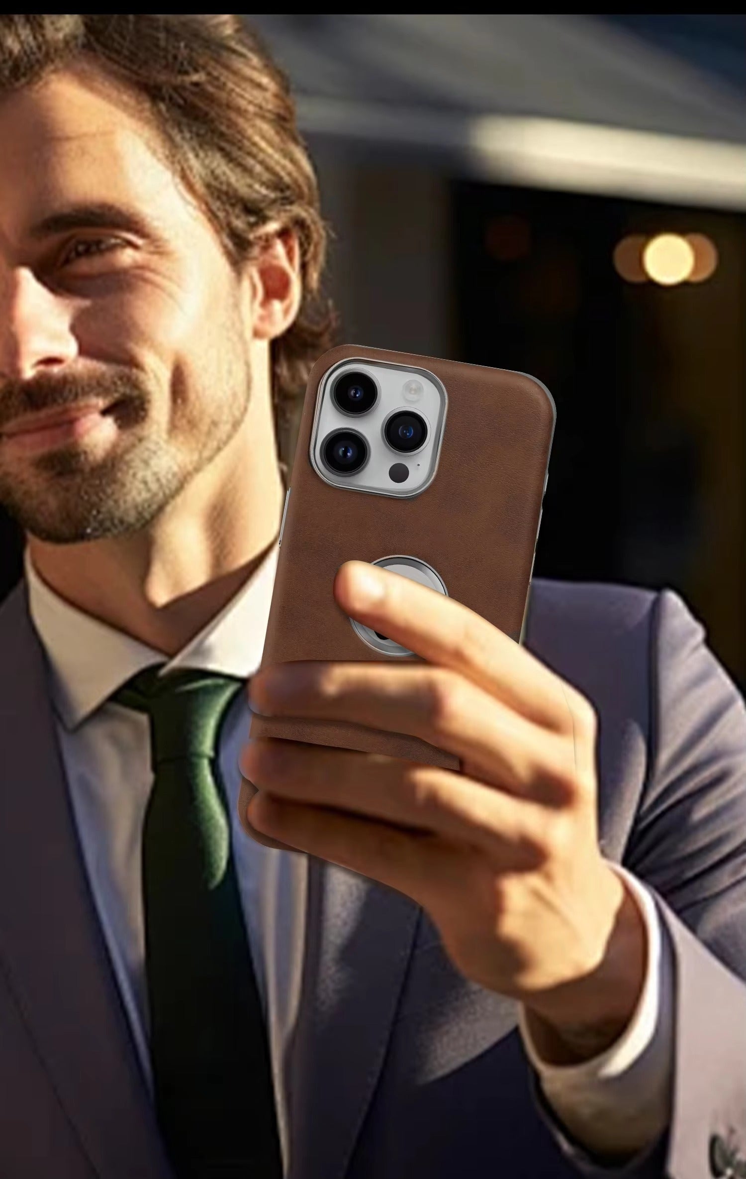 Luxury PU Leather Electroplate Magnetic Phone Case for iPhone Series Hollow Logo Wireless MagsafeCover