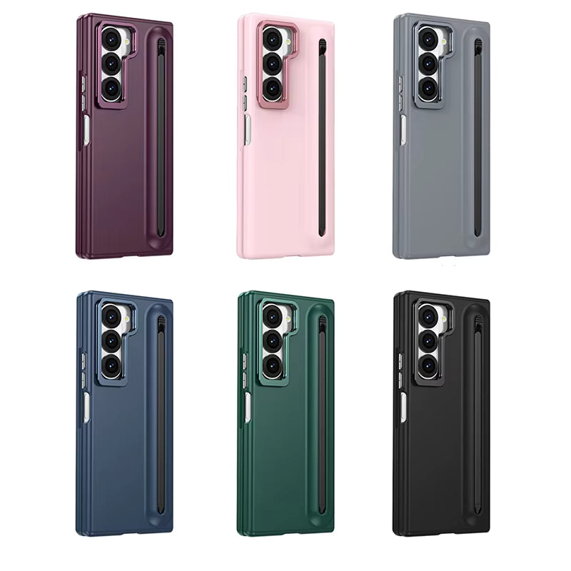 Premium Lens Bracket Pen Slot Front HD Glass Matte PC Folding Phone case for Samsung Z FOLD Series