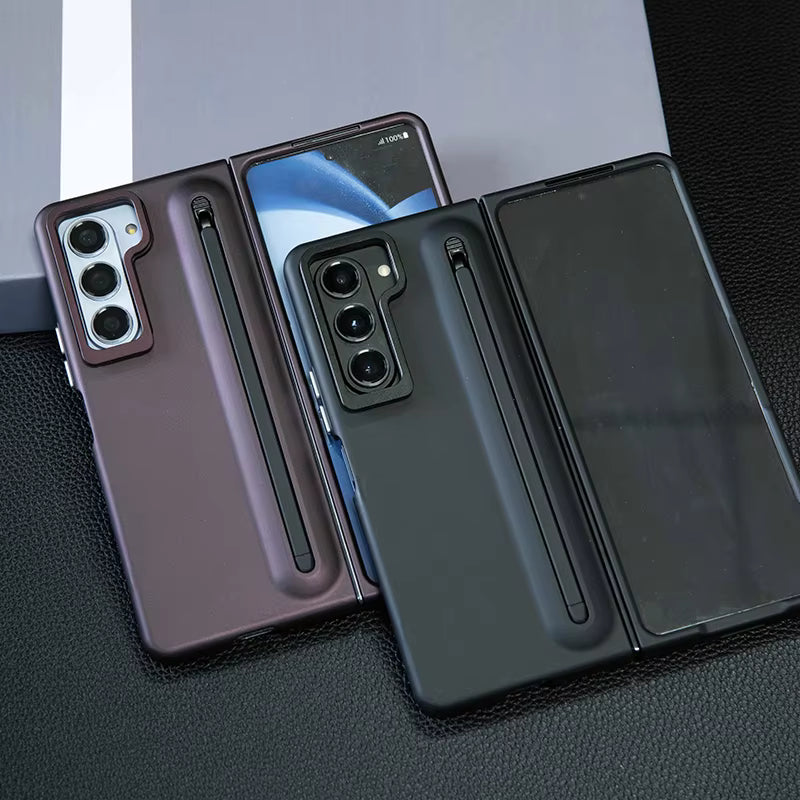 Premium Lens Bracket Pen Slot Front HD Glass Matte PC Folding Phone case for Samsung Z FOLD Series