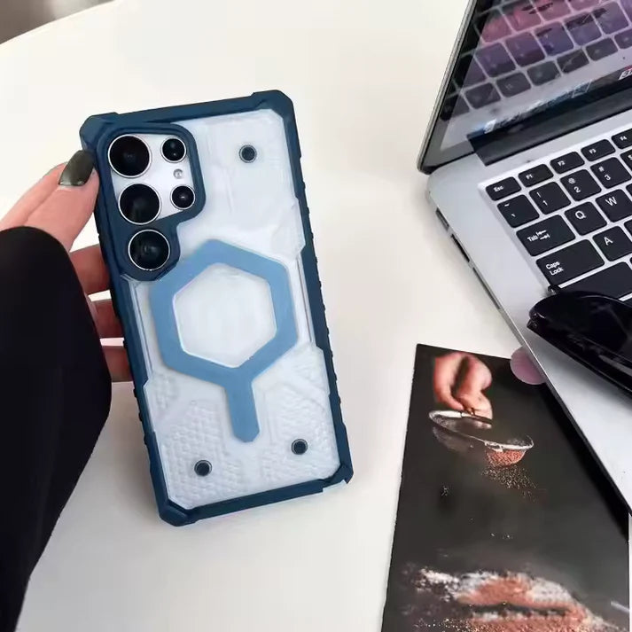 Military-Grade Pathfinders Clear Magnetic Case for Samsung S Series Wireless Charging Case