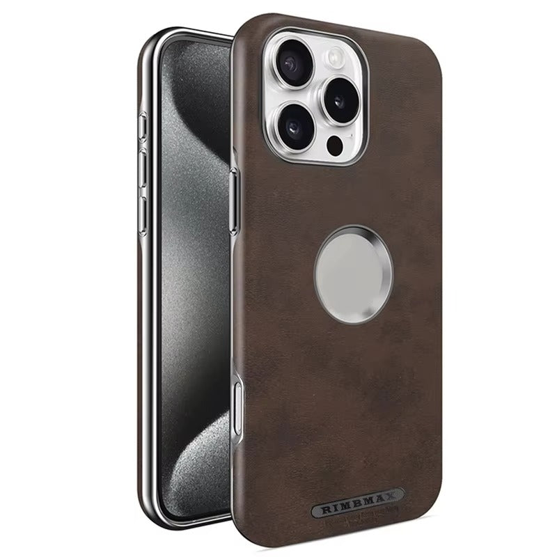Luxury PU Leather Electroplate Magnetic Phone Case for iPhone Series Hollow Logo Wireless MagsafeCover