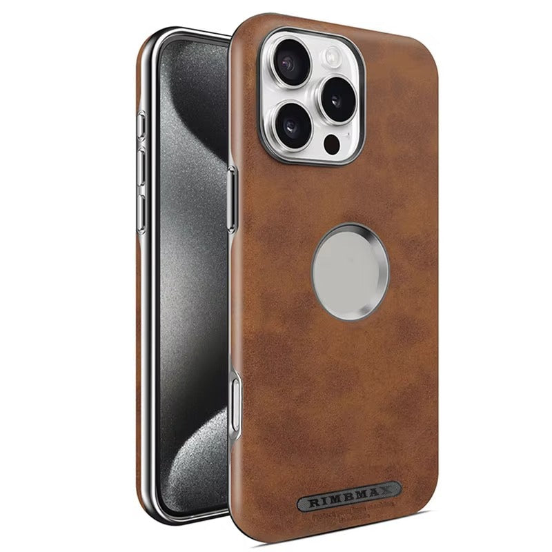 Luxury PU Leather Electroplate Magnetic Phone Case for iPhone Series Hollow Logo Wireless MagsafeCover