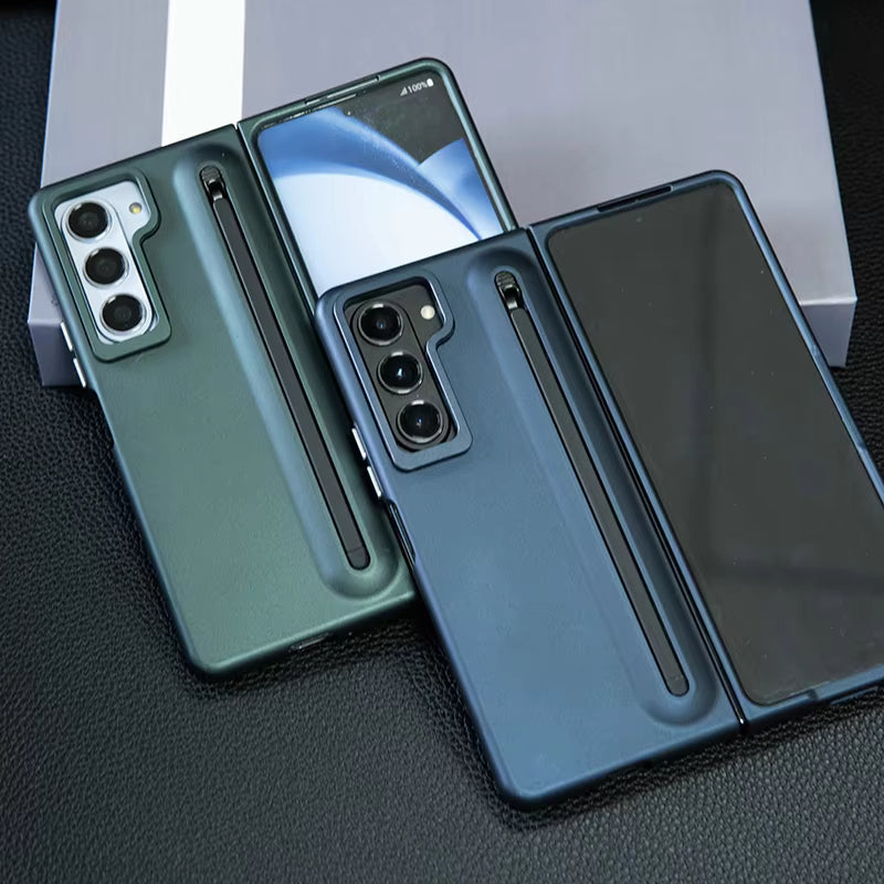 Premium Lens Bracket Pen Slot Front HD Glass Matte PC Folding Phone case for Samsung Z FOLD Series