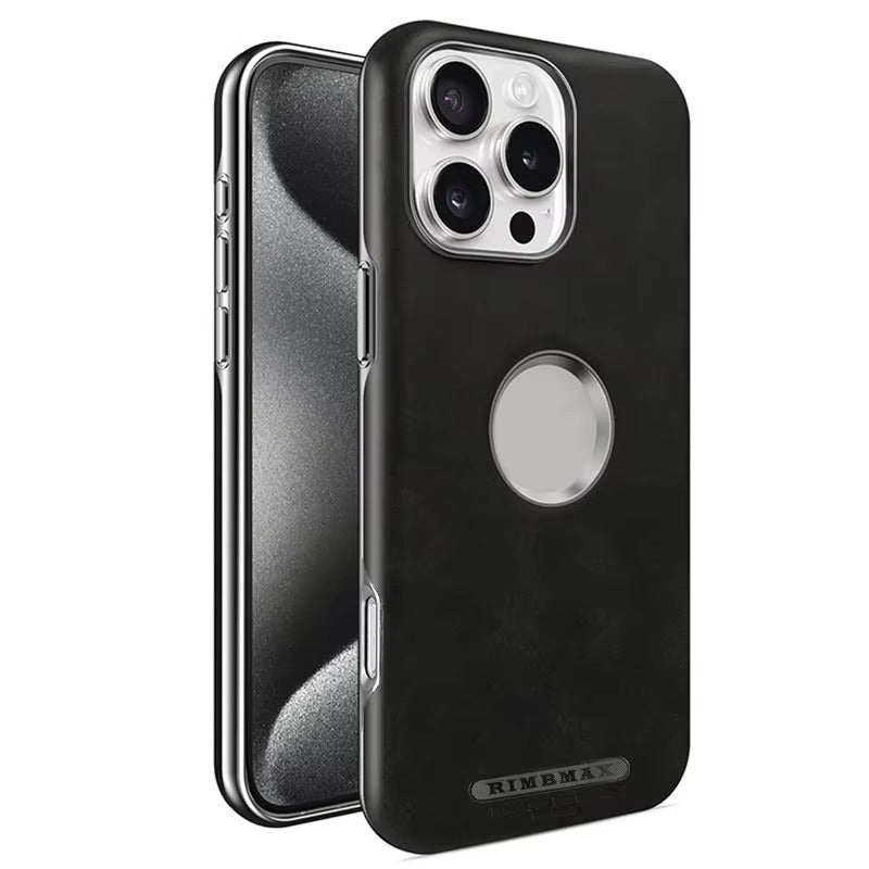 Luxury PU Leather Electroplate Magnetic Phone Case for iPhone Series Hollow Logo Wireless MagsafeCover