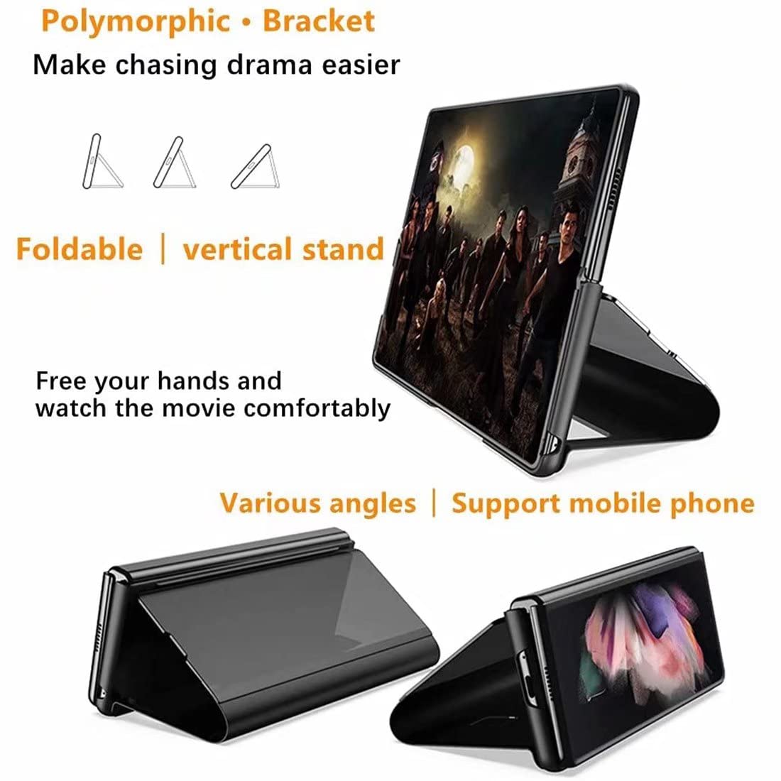 Flip Plating Mirror Case with Stand Function,PC/PU Translucent Clear View Shockproof Phone Protective Case Cover for FOLD 6