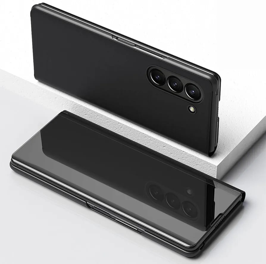 Flip Plating Mirror Case with Stand Function,PC/PU Translucent Clear View Shockproof Phone Protective Case Cover for FOLD 6