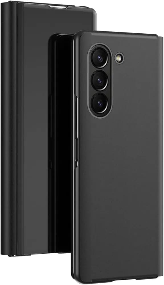 Flip Plating Mirror Case with Stand Function,PC/PU Translucent Clear View Shockproof Phone Protective Case Cover for FOLD 6