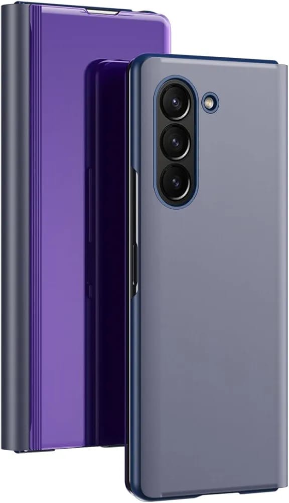 Flip Plating Mirror Case with Stand Function,PC/PU Translucent Clear View Shockproof Phone Protective Case Cover for FOLD 6