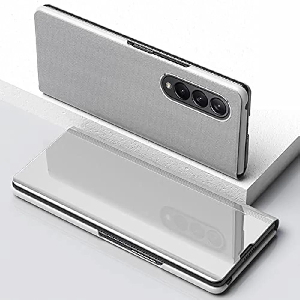 Flip Plating Mirror Case with Stand Function,PC/PU Translucent Clear View Shockproof Phone Protective Case Cover for FOLD 6