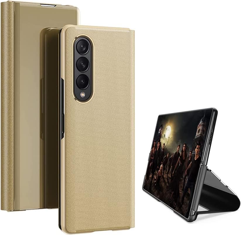 Flip Plating Mirror Case with Stand Function,PC/PU Translucent Clear View Shockproof Phone Protective Case Cover for FOLD 6