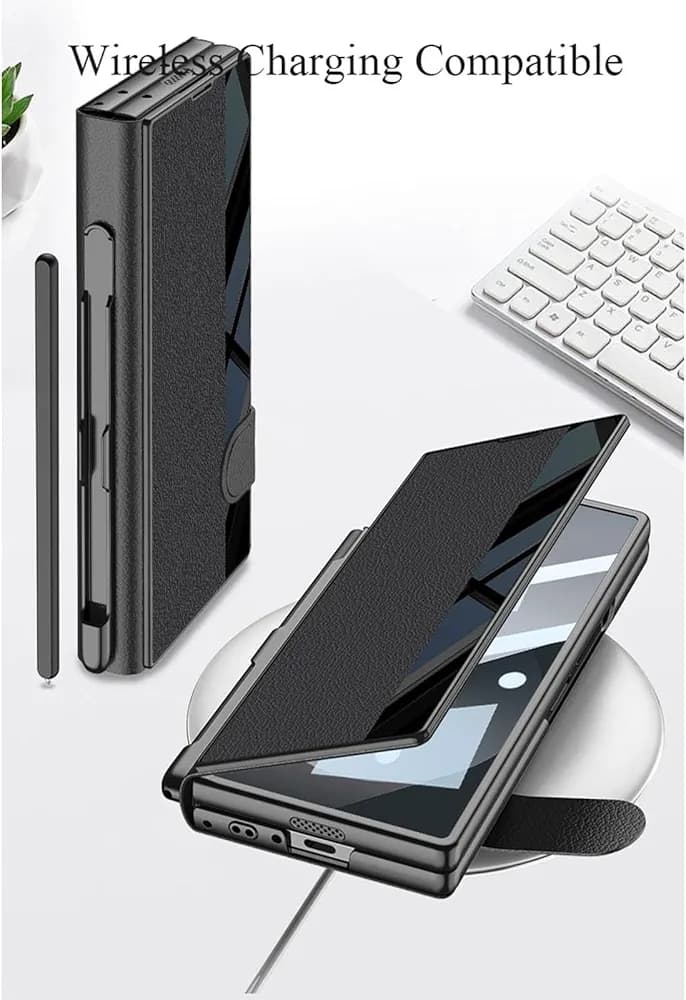 Leather Glass Wallet Flip Flap Case Cover with Pen Slot for Samsung Galaxy Z Fold6 / Galaxy Fold 6 Case Cover ( PEN NOT INCLUDED)