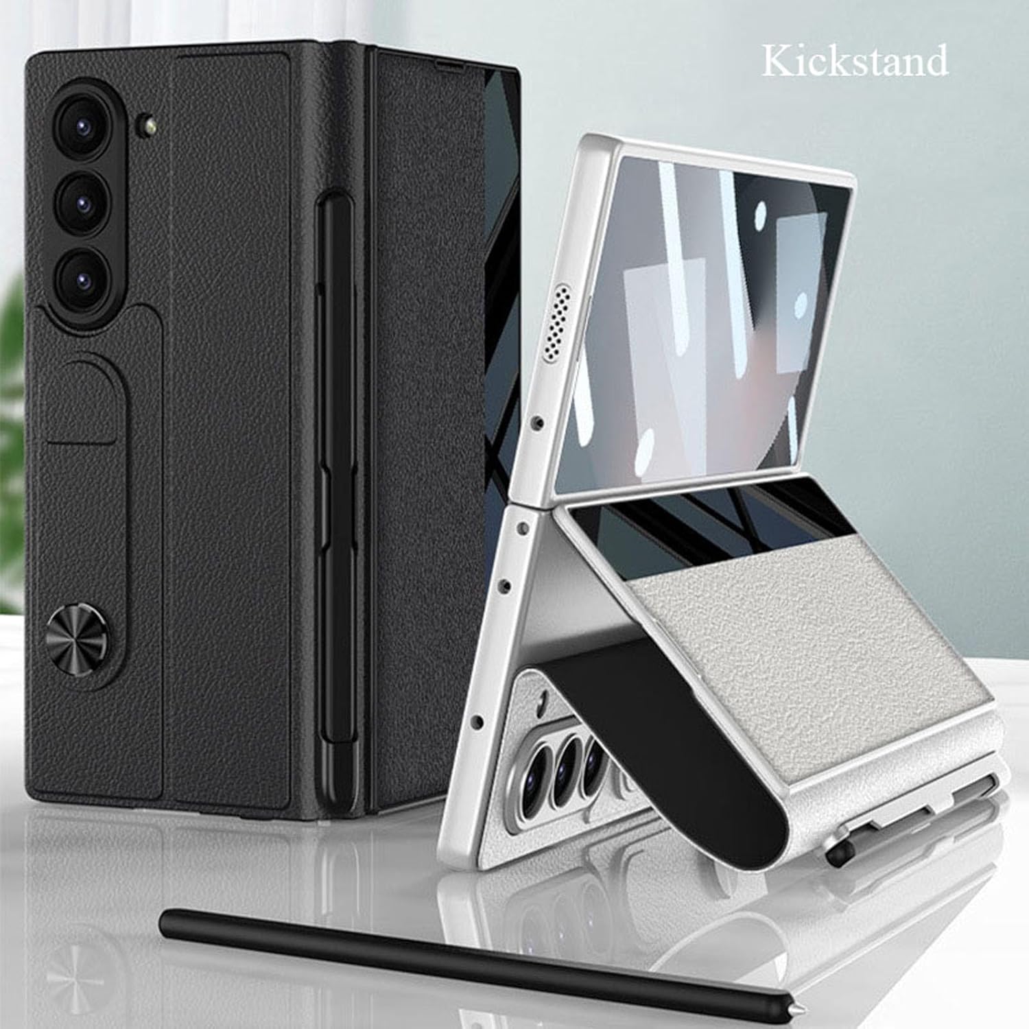 Leather Glass Wallet Flip Flap Case Cover with Pen Slot for Samsung Galaxy Z Fold6 / Galaxy Fold 6 Case Cover ( PEN NOT INCLUDED)