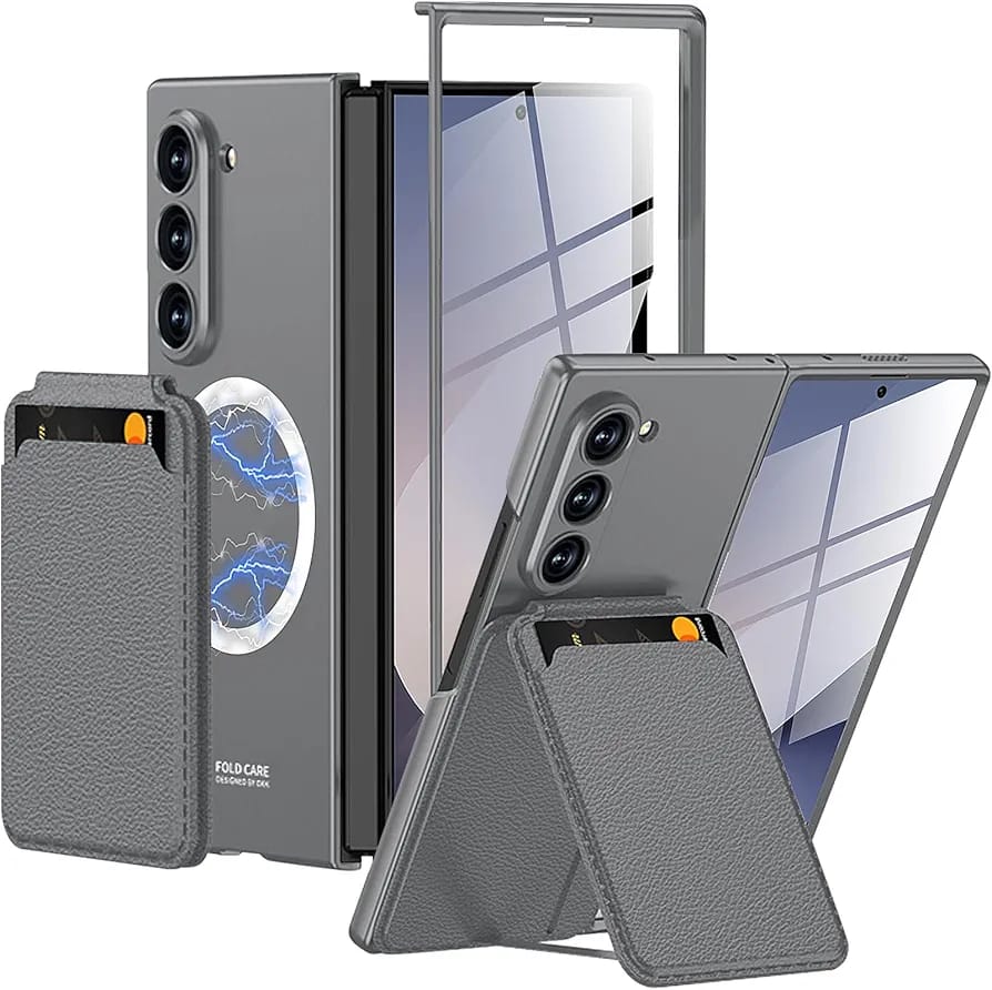 Magnetic Case for Samsung Galaxy Z Fold 6, 2 in 1 Detachable Leather Card Holder Business Phone Cover Support Wireless Charging,Black