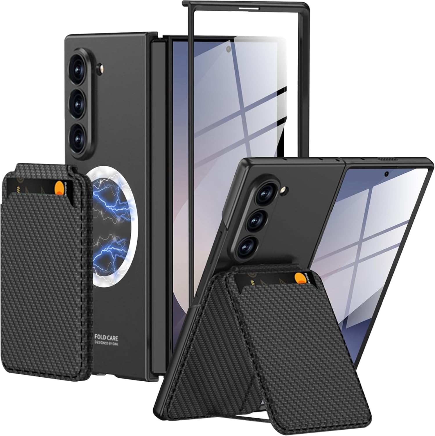 Magnetic Case for Samsung Galaxy Z Fold 6, 2 in 1 Detachable Leather Card Holder Business Phone Cover Support Wireless Charging,Black