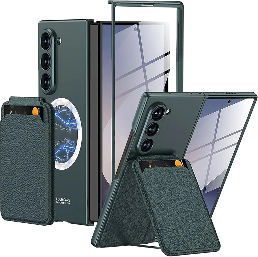 Magnetic Case for Samsung Galaxy Z Fold 6, 2 in 1 Detachable Leather Card Holder Business Phone Cover Support Wireless Charging,Black