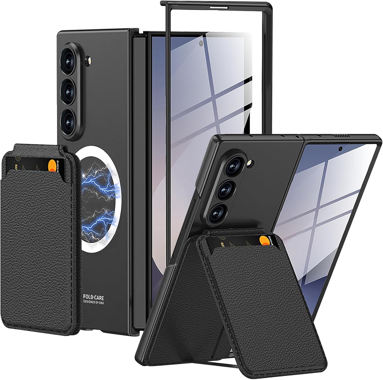 Magnetic Case for Samsung Galaxy Z Fold 6, 2 in 1 Detachable Leather Card Holder Business Phone Cover Support Wireless Charging,Black