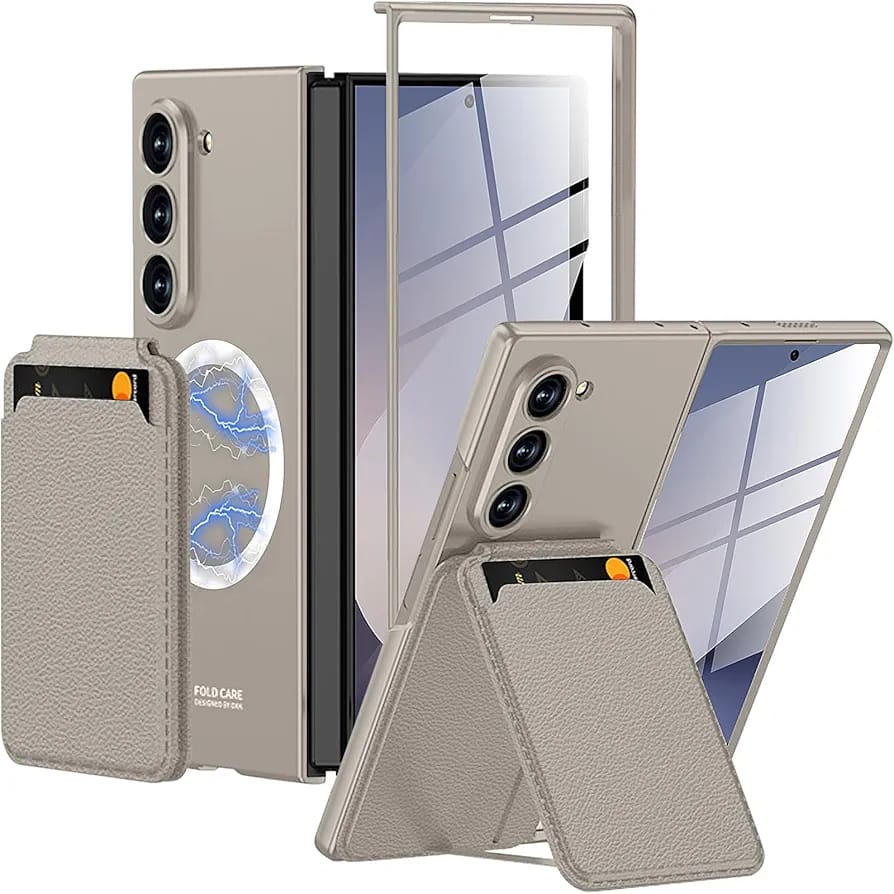 Magnetic Case for Samsung Galaxy Z Fold 6, 2 in 1 Detachable Leather Card Holder Business Phone Cover Support Wireless Charging,Black