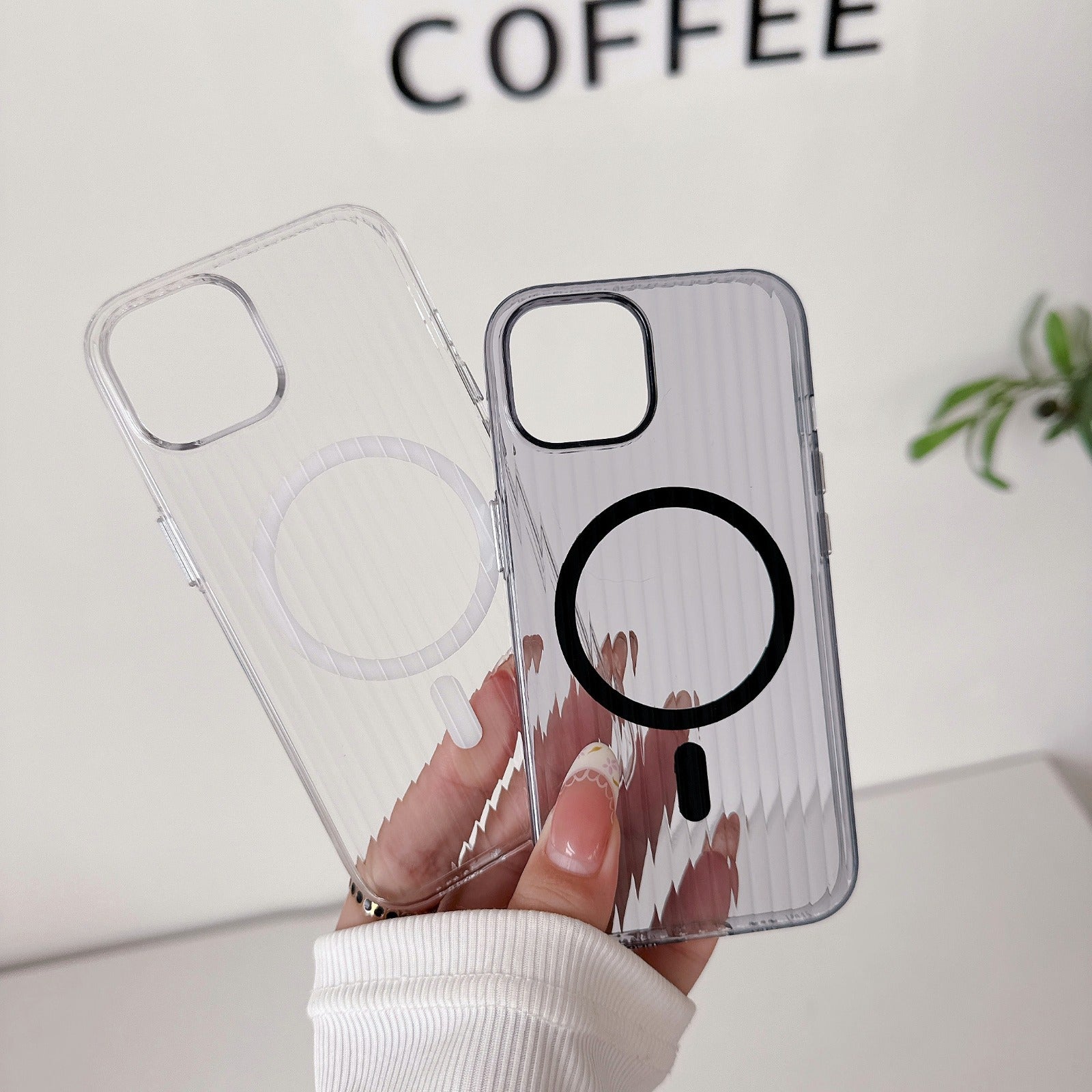 Glossy Wavy Texture Magnetic Wireless Charging Phone Case for iPhone Series