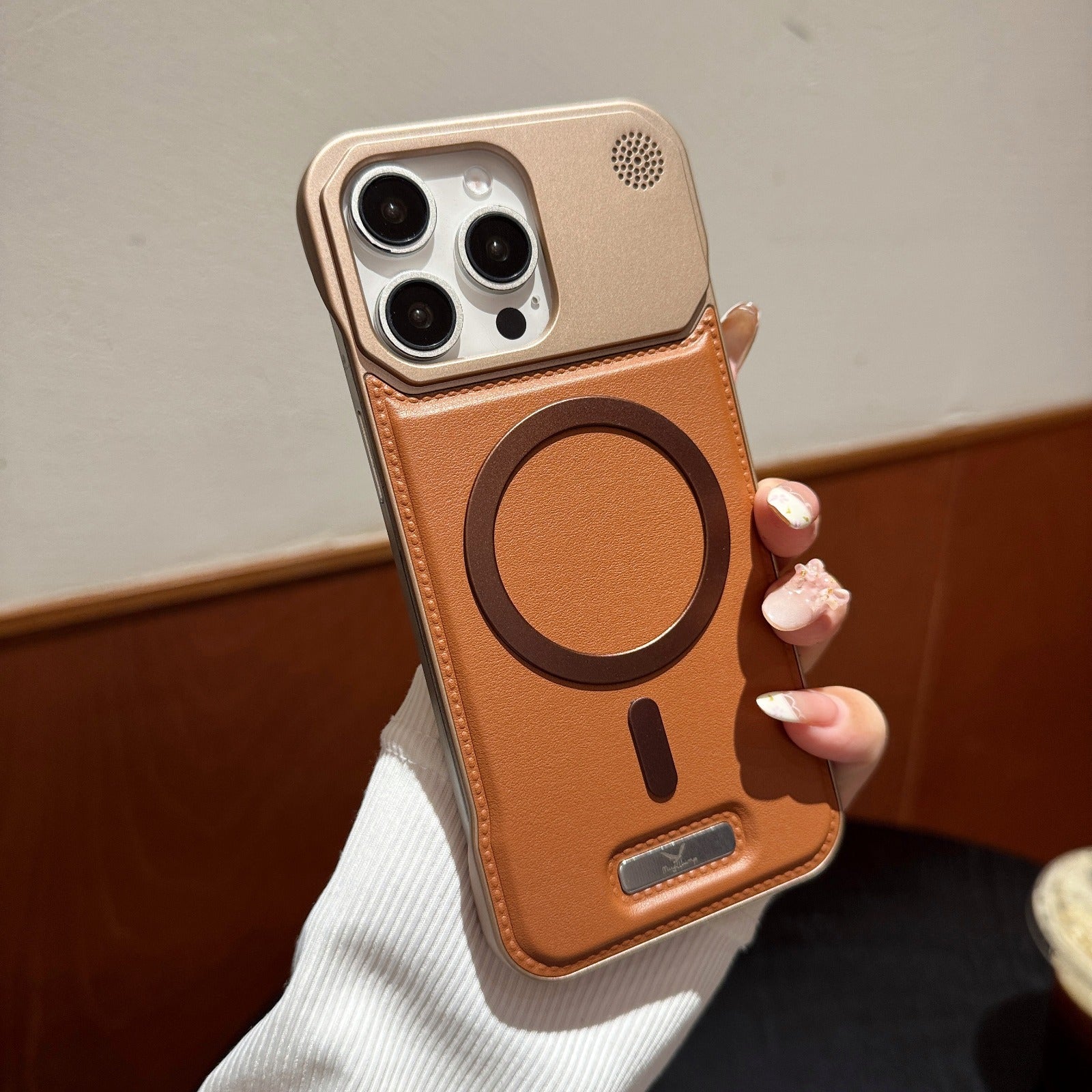 Premium Metallic look AeroFLex Leather Case With Aroma Perfume Cover Compatible For iPhone Series