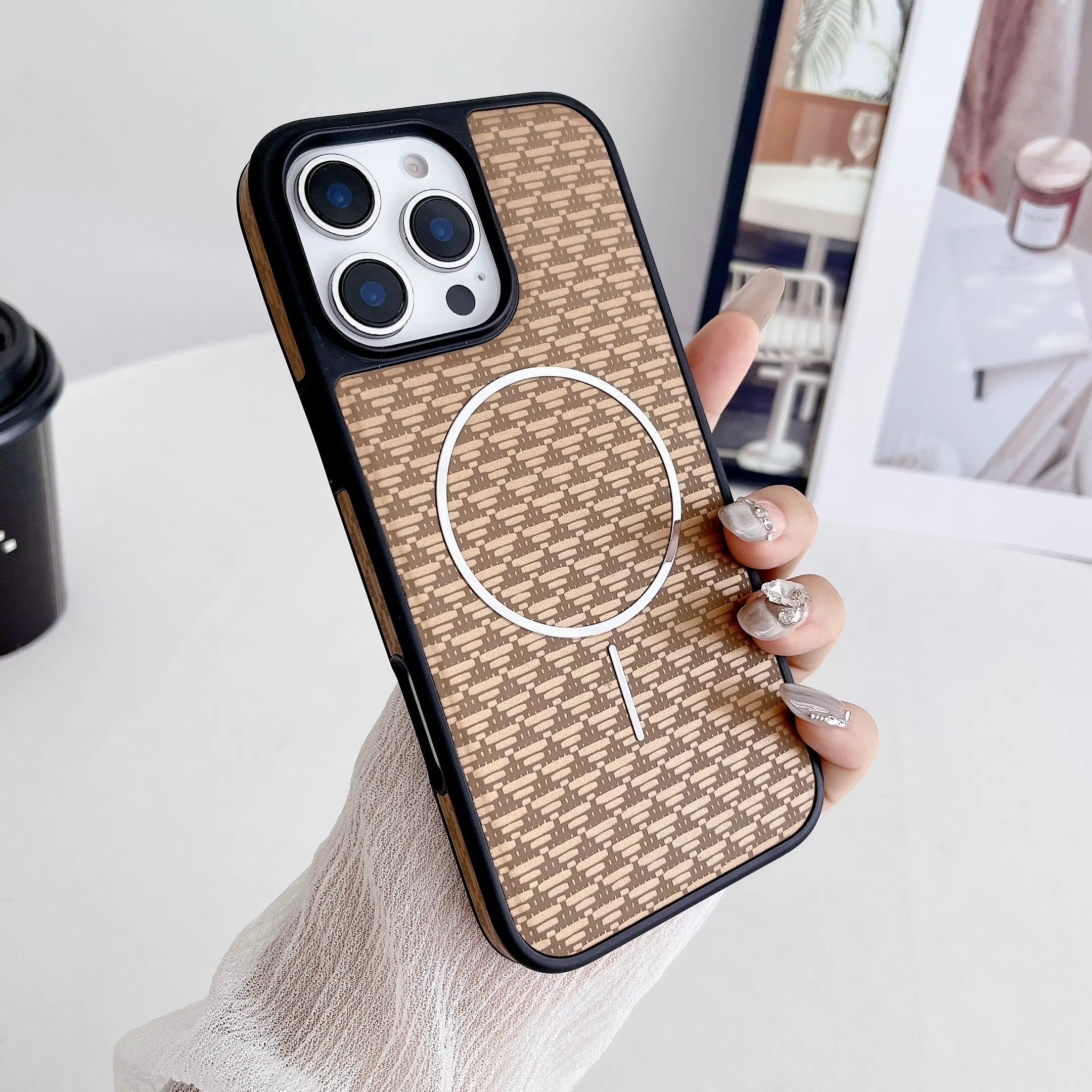Sports Design Carbon Fiber Pattern Magnetic Protection Cover for iPhone Series Includes Camera Protector