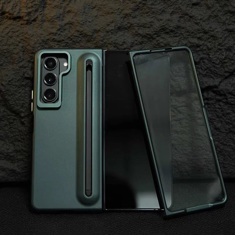 Premium Lens Bracket Pen Slot Front HD Glass Matte PC Folding Phone case for Samsung Z FOLD Series