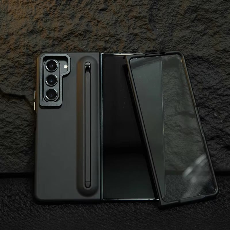 Premium Lens Bracket Pen Slot Front HD Glass Matte PC Folding Phone case for Samsung Z FOLD Series