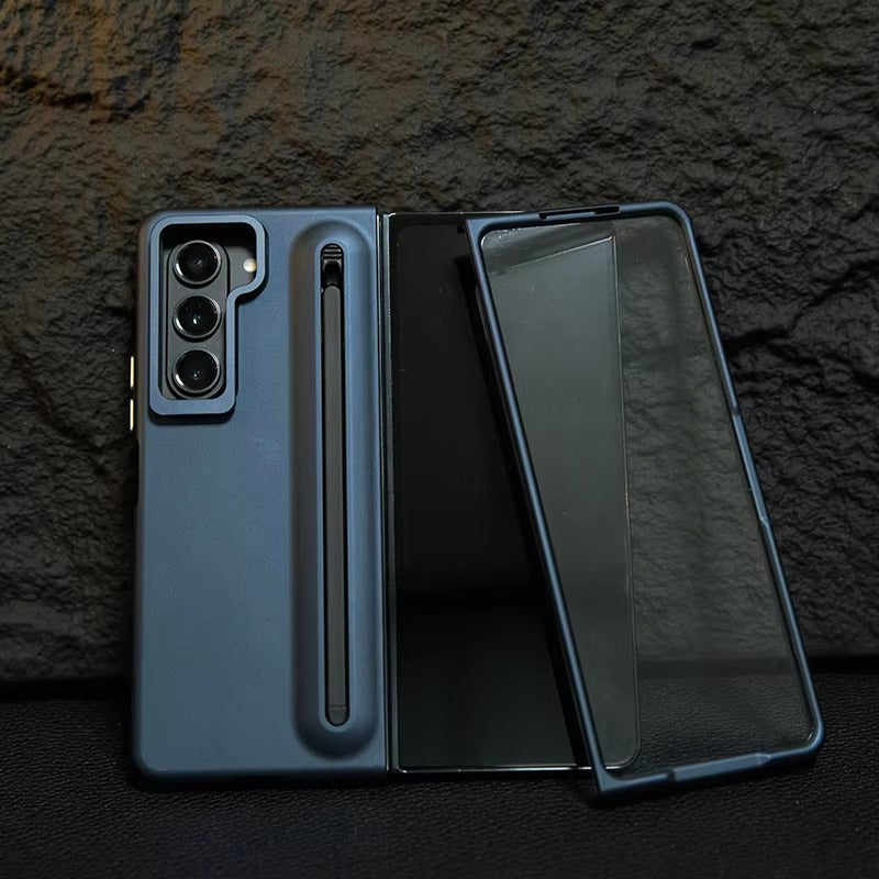 Premium Lens Bracket Pen Slot Front HD Glass Matte PC Folding Phone case for Samsung Z FOLD Series