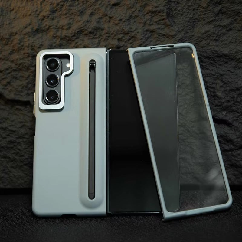 Premium Lens Bracket Pen Slot Front HD Glass Matte PC Folding Phone case for Samsung Z FOLD Series