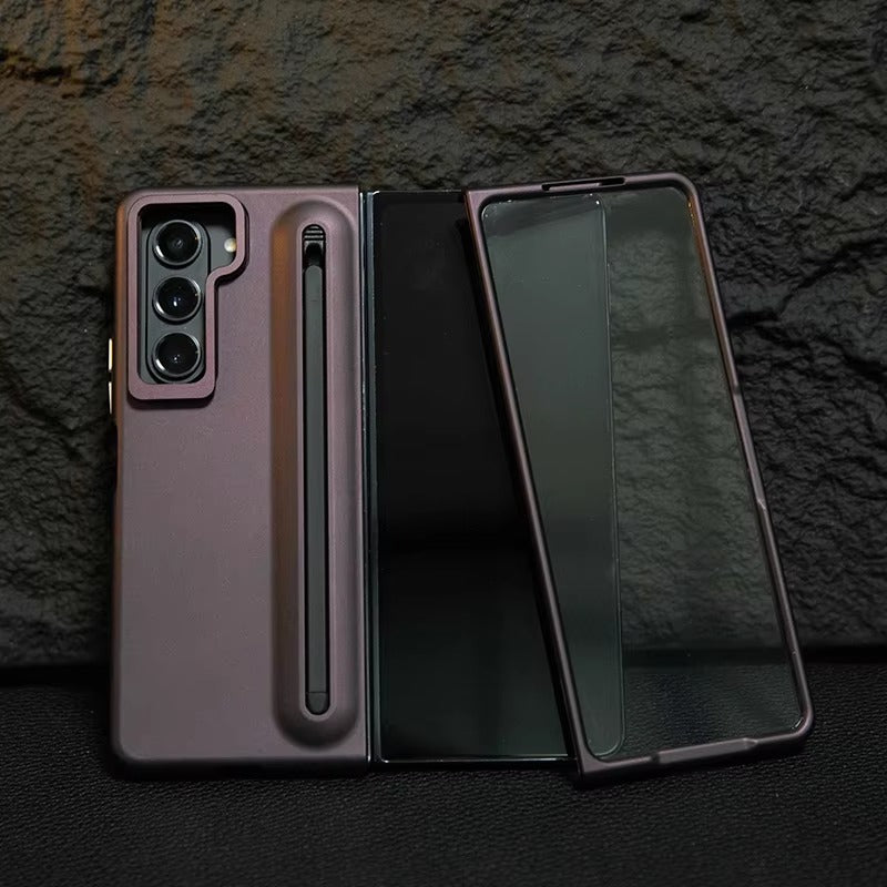 Premium Lens Bracket Pen Slot Front HD Glass Matte PC Folding Phone case for Samsung Z FOLD Series